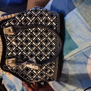 Glamorous Black and Silver Studded Shoulder Bag